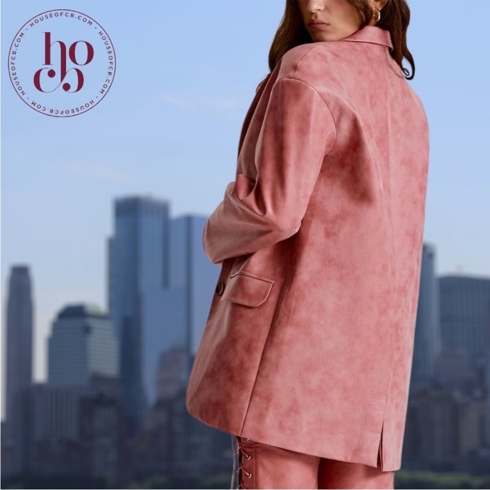 House of CB Womens Kiera Oversize Faux Leather Jacket Size Large Pink NWT - Picture 9 of 16
